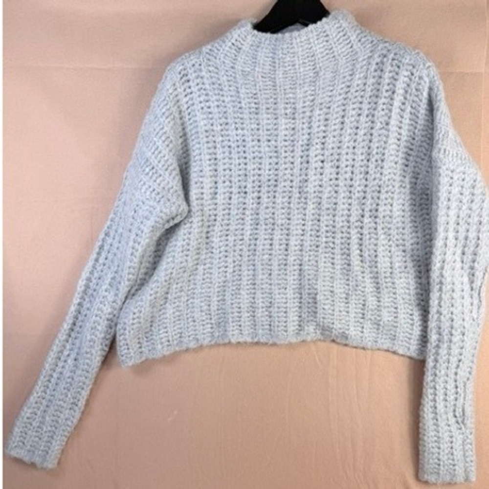Aerie Women's XS Gray Chunky Knit Cropped Mock Neck Sweater Wool Alpaca Blend